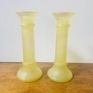 Indiana glass vintage frosted  Yellow Glass Candle Holders